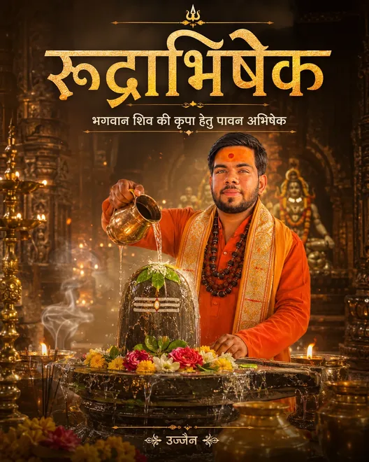 Pandit Ji with Shiv temple background in Ujjain